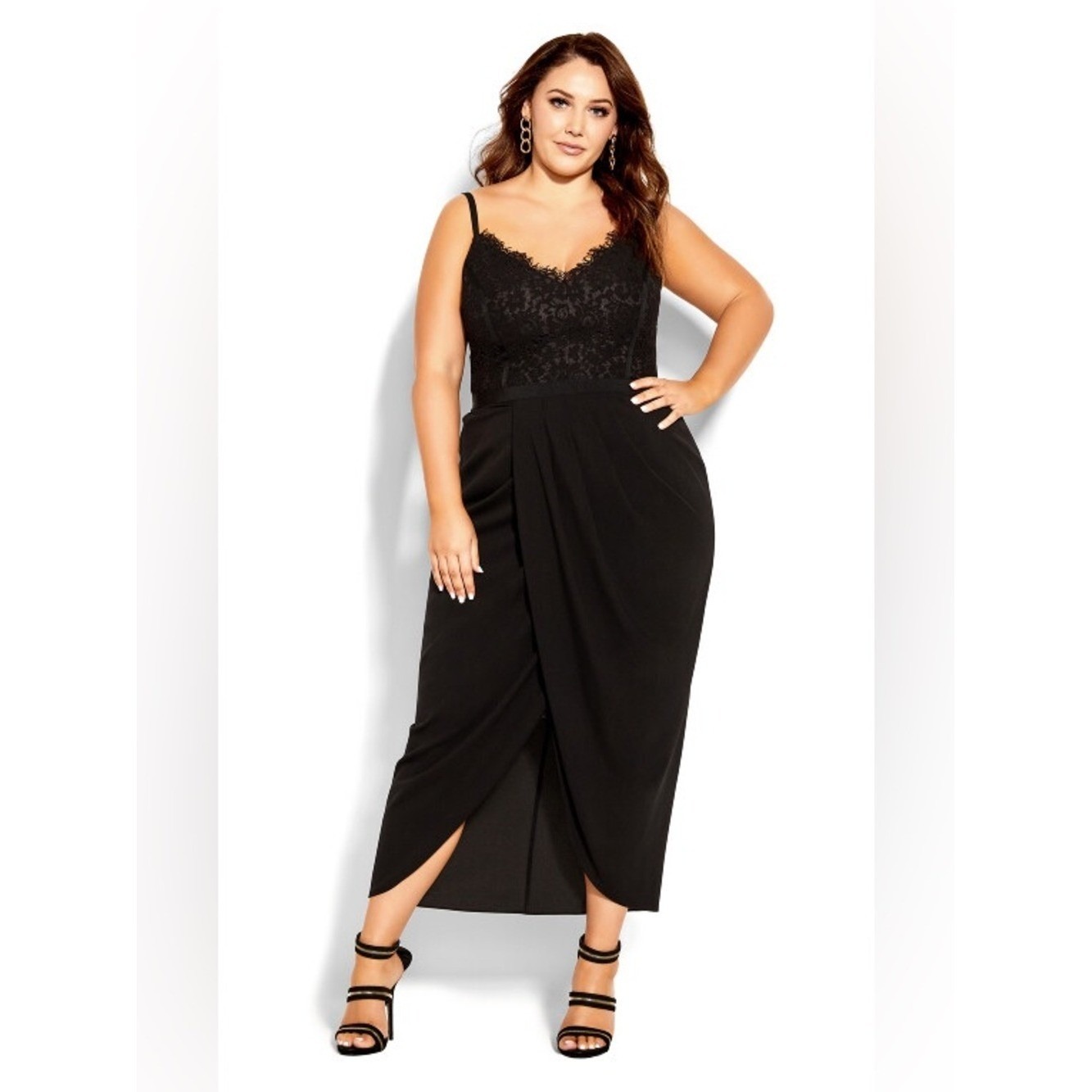 City Chic Black Lace-Top Midi Dress